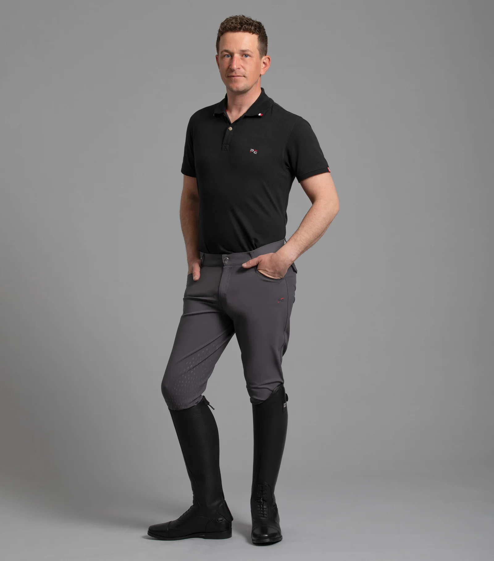 EmilioMensGelKneeBreeches-Anthracite-1_1600x PREMIER EQUINE Emilio Erkek Jel Diz Binicilik Pantolonu Antrasit - Görsel 1